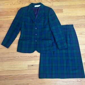 Vintage Pendleton 100% Wool Plaid Suit Jacket Skirt Set Women’s Size 6 (Est)